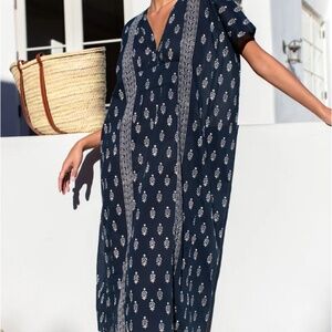 EMERSON FRY FRANCINA MAXI CAFTAN - MARGUERITE BLUE 2 ORGANIC - NWOT - OS